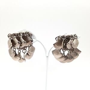Vintage 1960s Fan Shaped Dangling Clip Earrings, Silver Tone Filigree, 1 1/4 In.